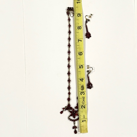 Vintage Red Garnet Bohemian Necklace & Screwback Earrings Set Victorian Revival - Picture 14 of 16